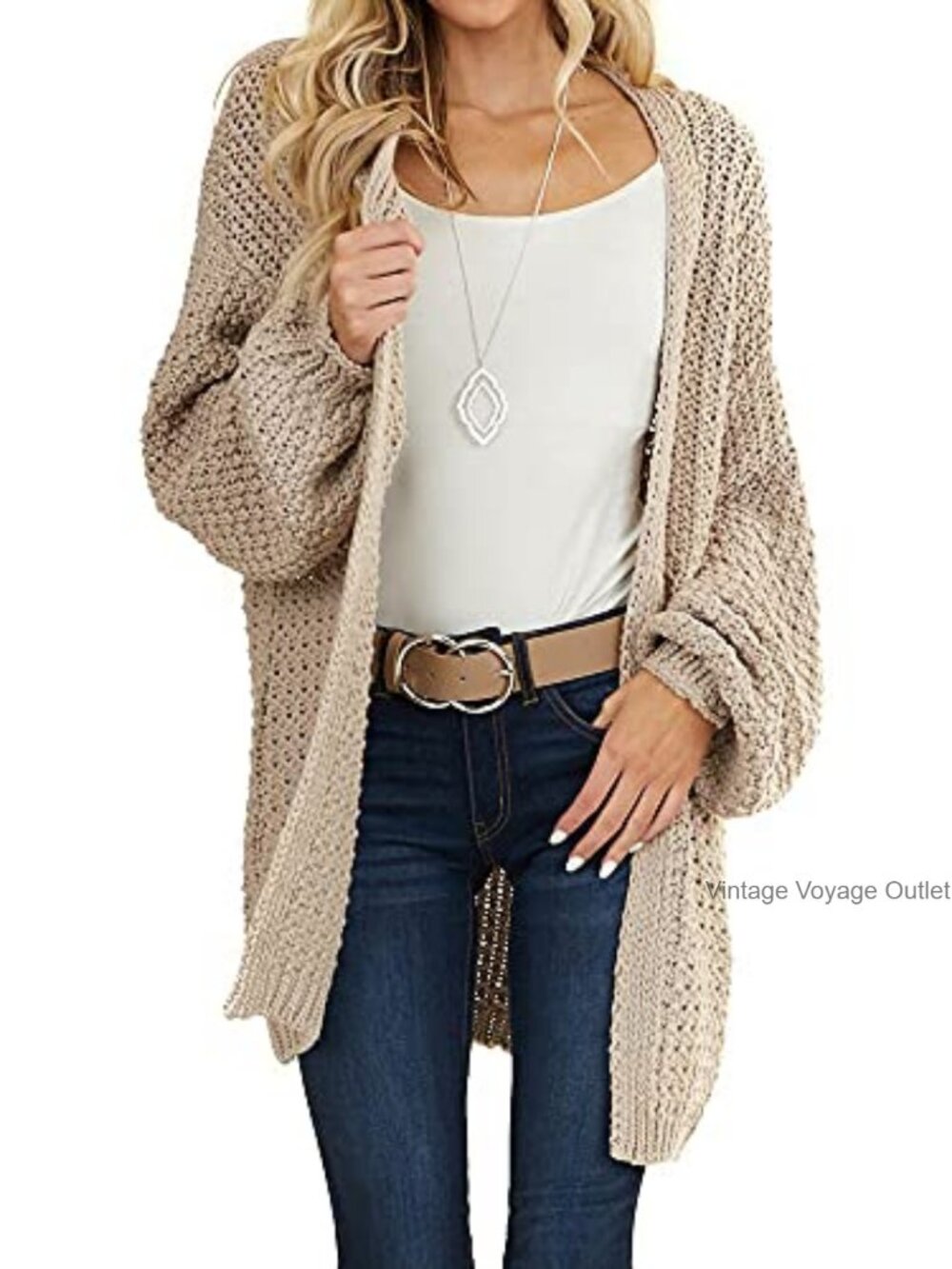 Oversized Open Front Knit Cardigan Long Sleeve Midi Sweater